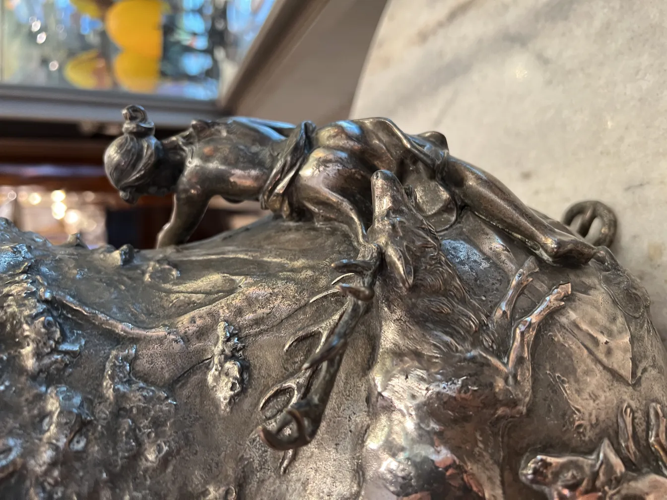 Antique WMF punch bowl with a figure on the surface