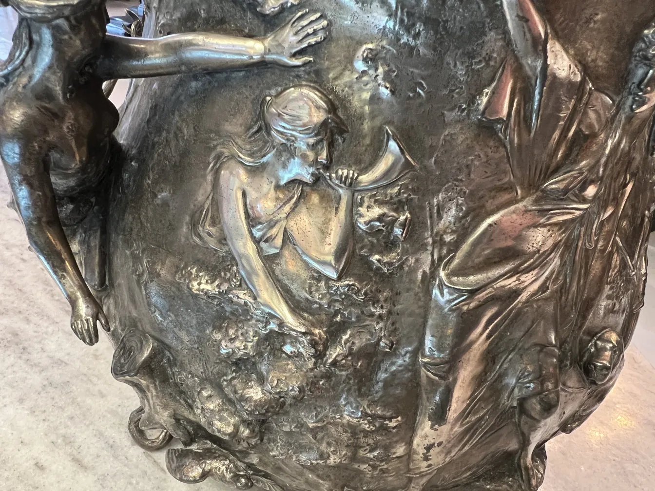 Antique WMF punch bowl with decorative details and figures