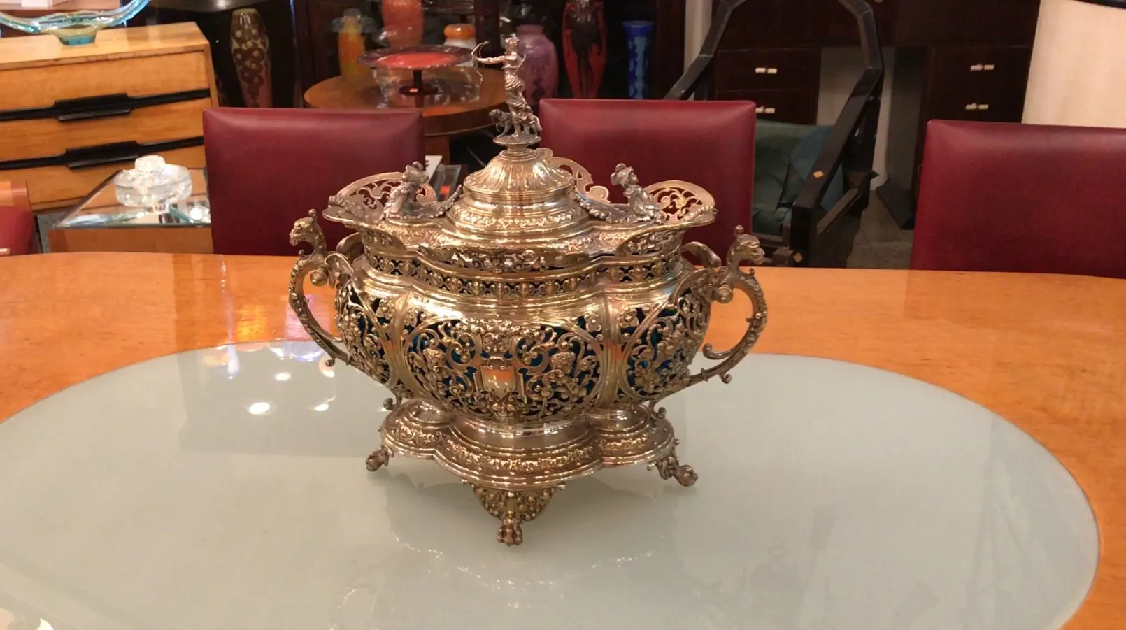 Старинная чаша для пунша WMF с золотыми и синими узорами