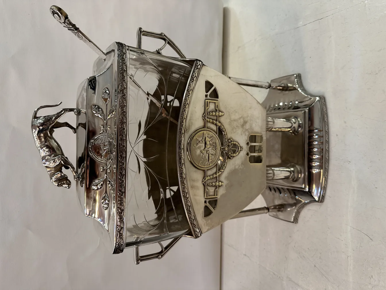 antique WMF punch bowl with decorative details and animal