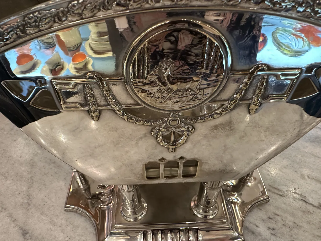 antike WMF Bowle mit eingravierten Dekorationen und Details