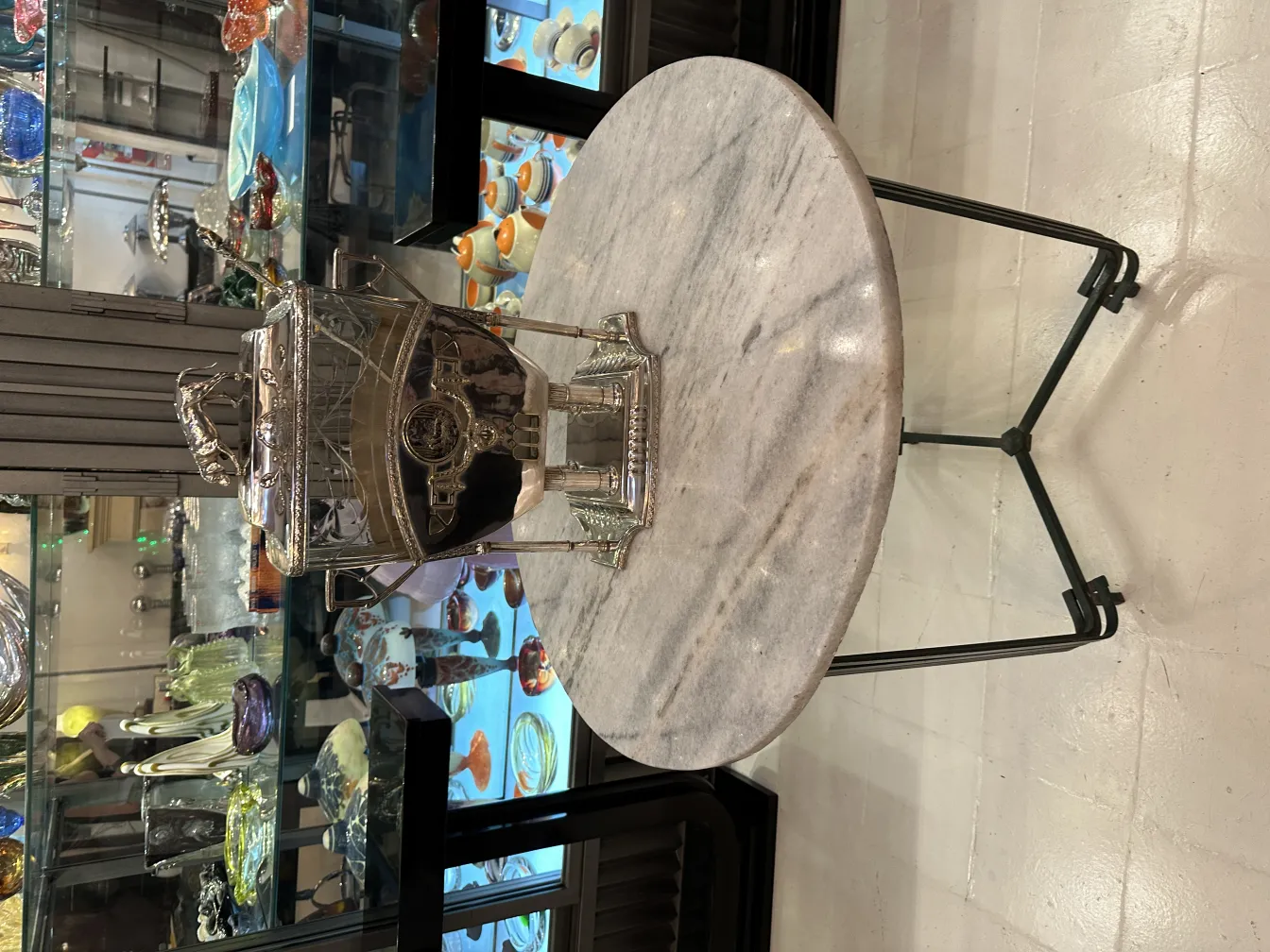 antique WMF punch bowl with elegant details on marble table