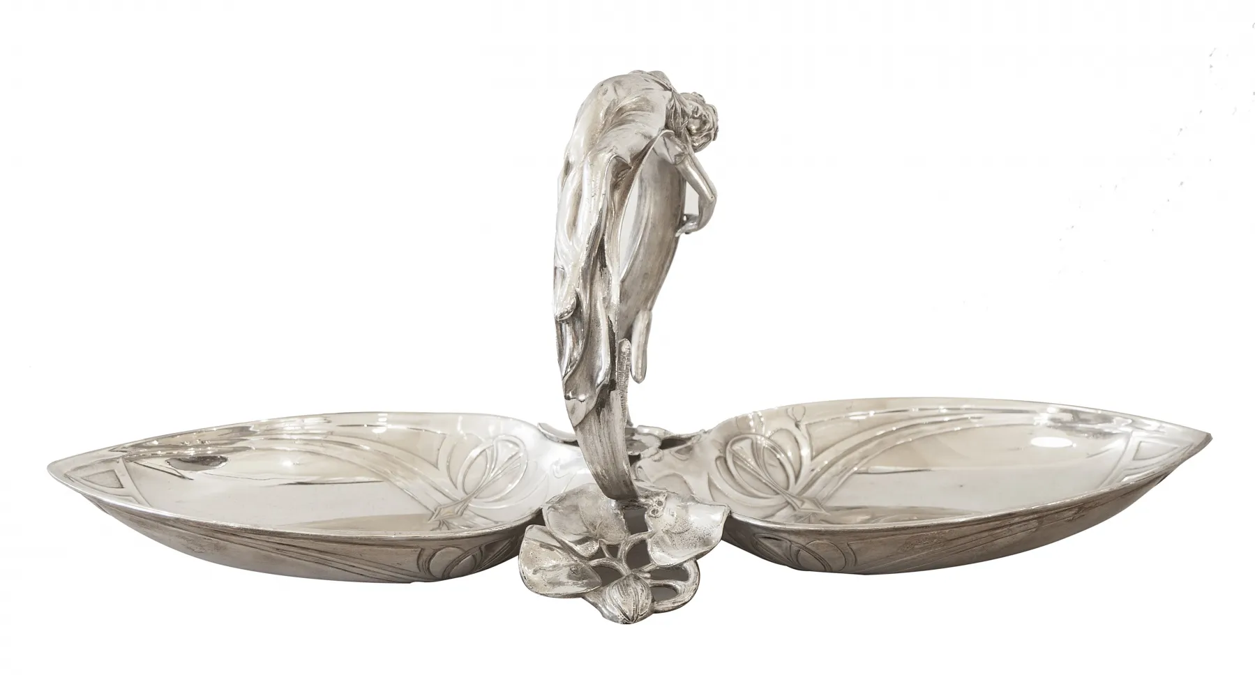 antique WMF card tray with relief design and handles