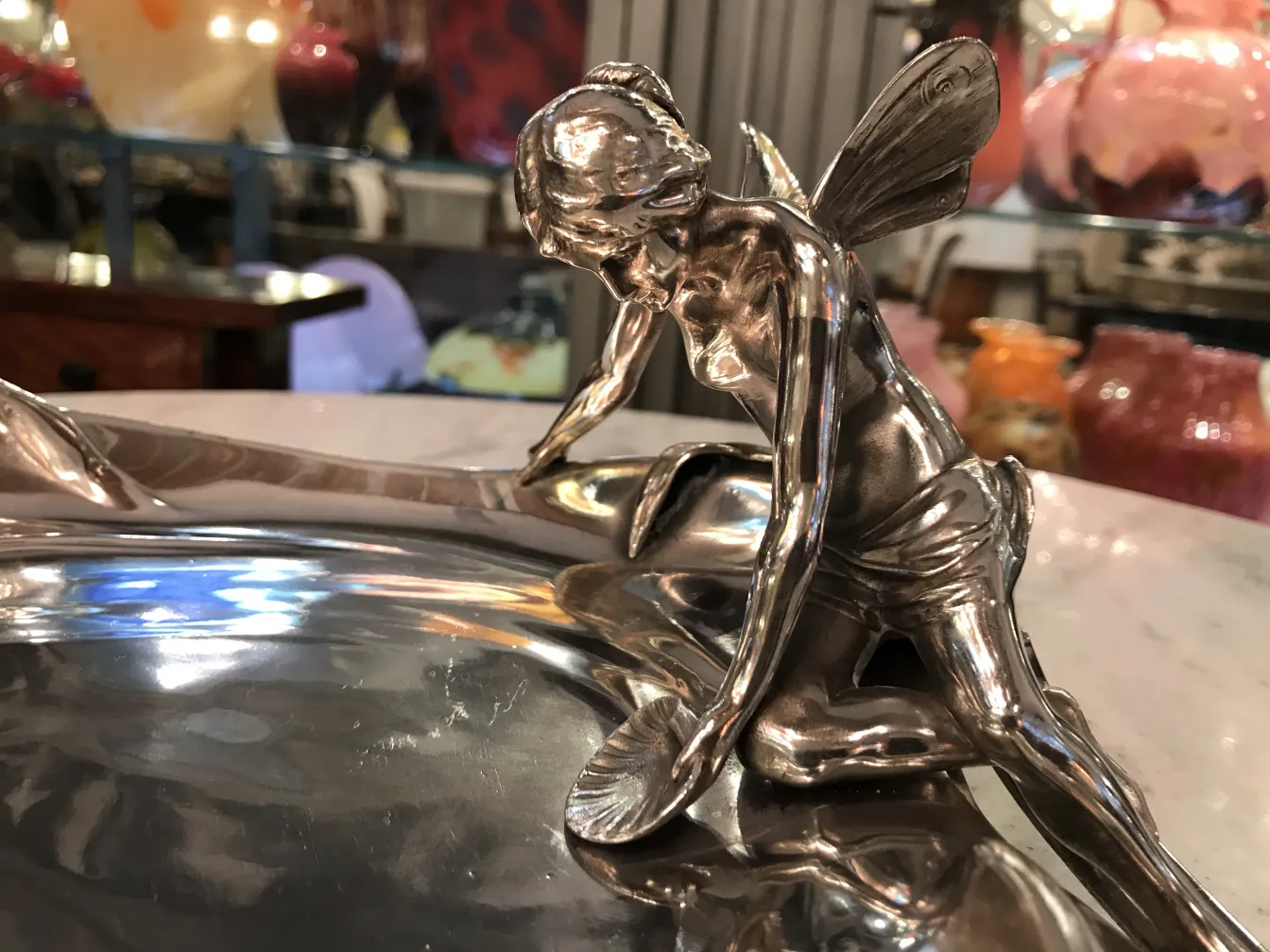 Антикварный лоток для карточек WMF с декоративной фигурой