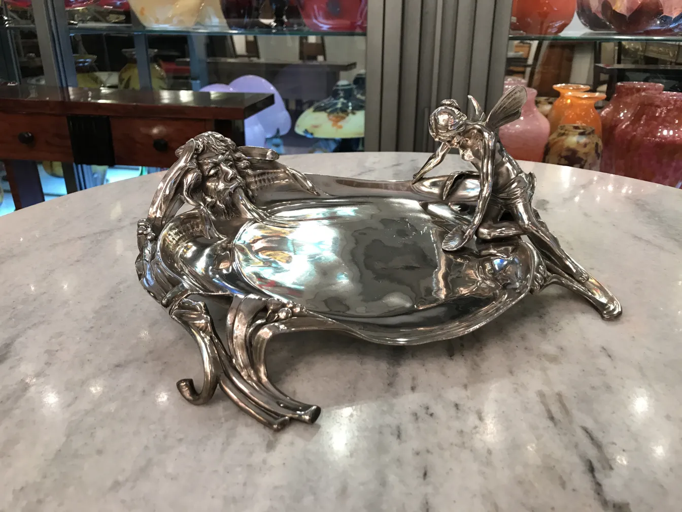 antique card tray WMF featuring ornate design and figures