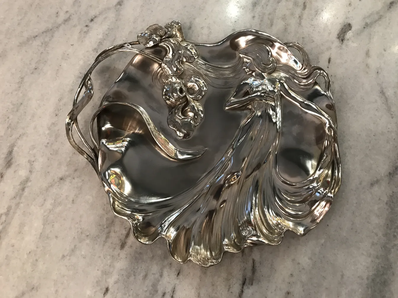 antique WMF card tray with decorative design