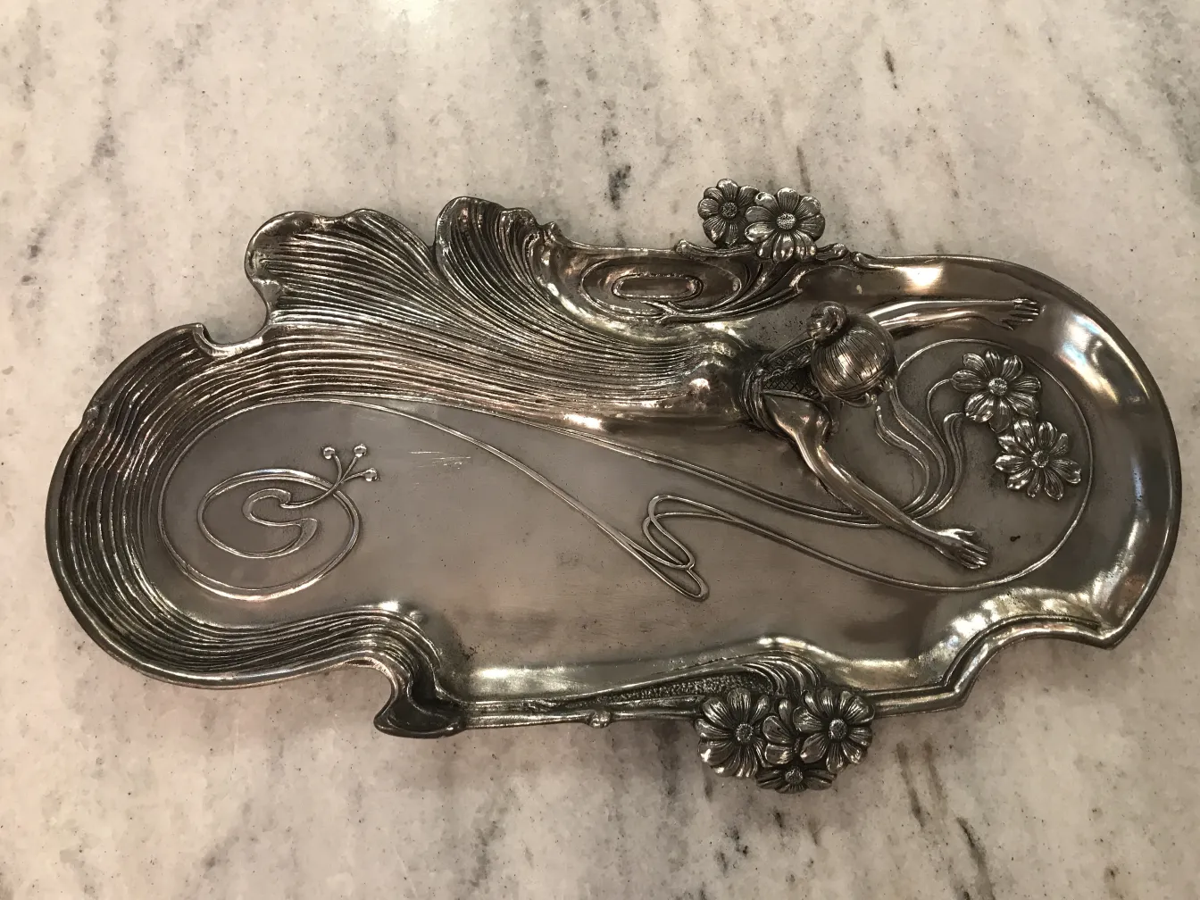 antique card tray WMF with floral design