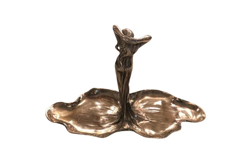 antique WMF card tray with a subtle and elegant sculptural figure in a classic setting