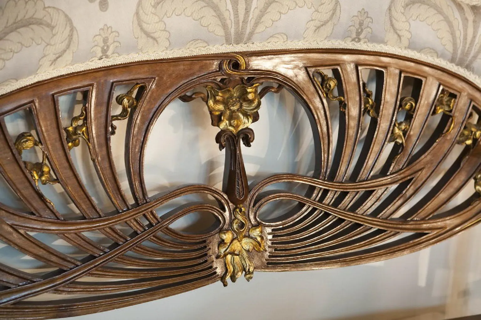 Five antique art nouveau armchairs with decorative details