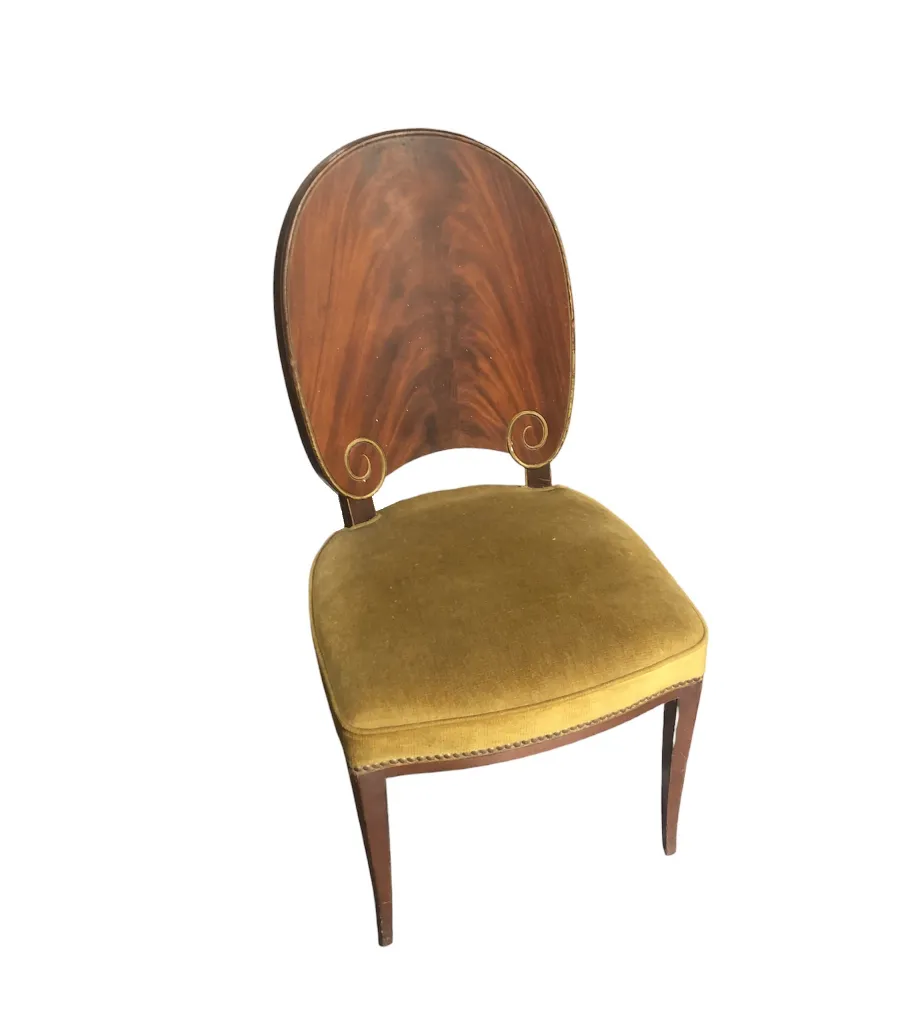 Twelve antique chairs with rounded backs and yellow upholstery, Jansen.