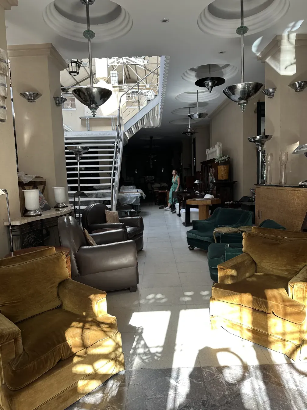 12 antique chairs arranged in a cozy environment