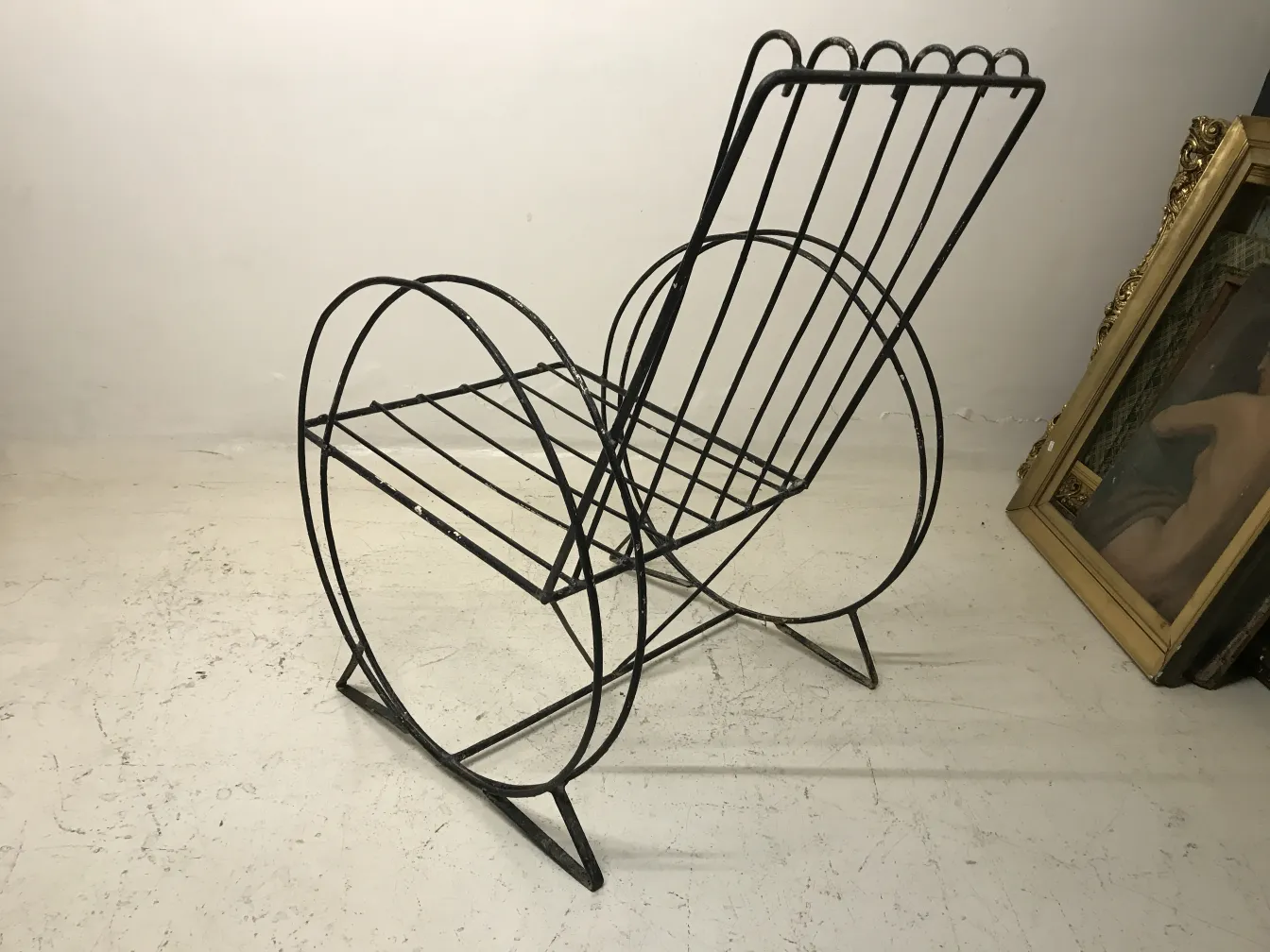 Fauteuils de jardin anciens, design en fer, haut dossier