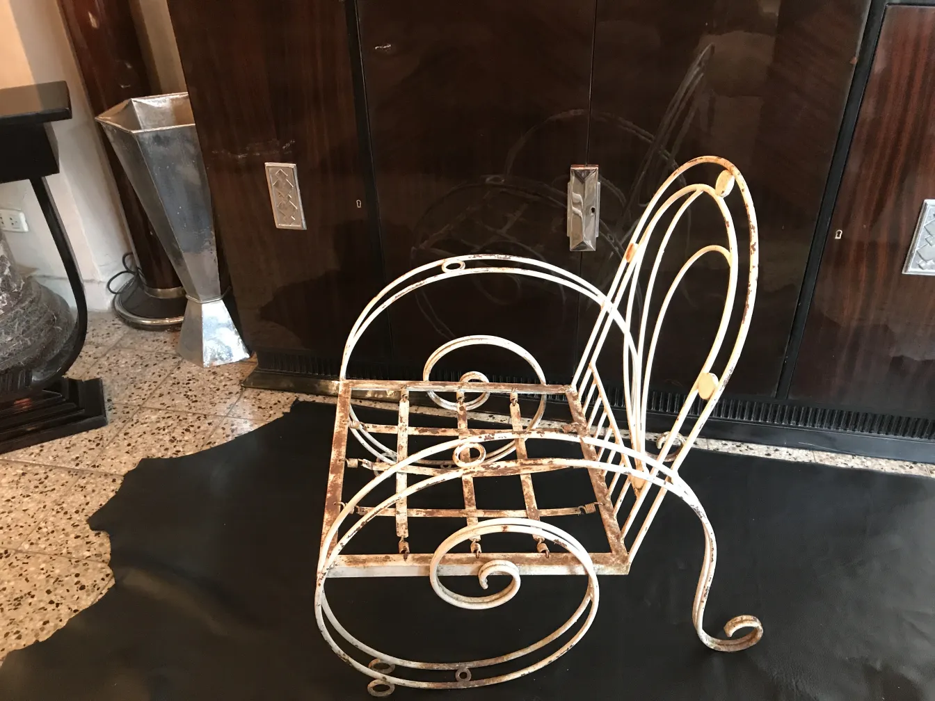 3 antique garden armchairs, classic and curved design