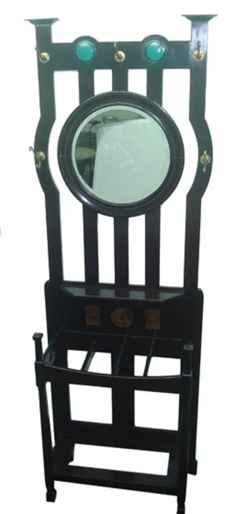 attaccapanni antico con specchio e ganci decorativi, wylie and lochhead