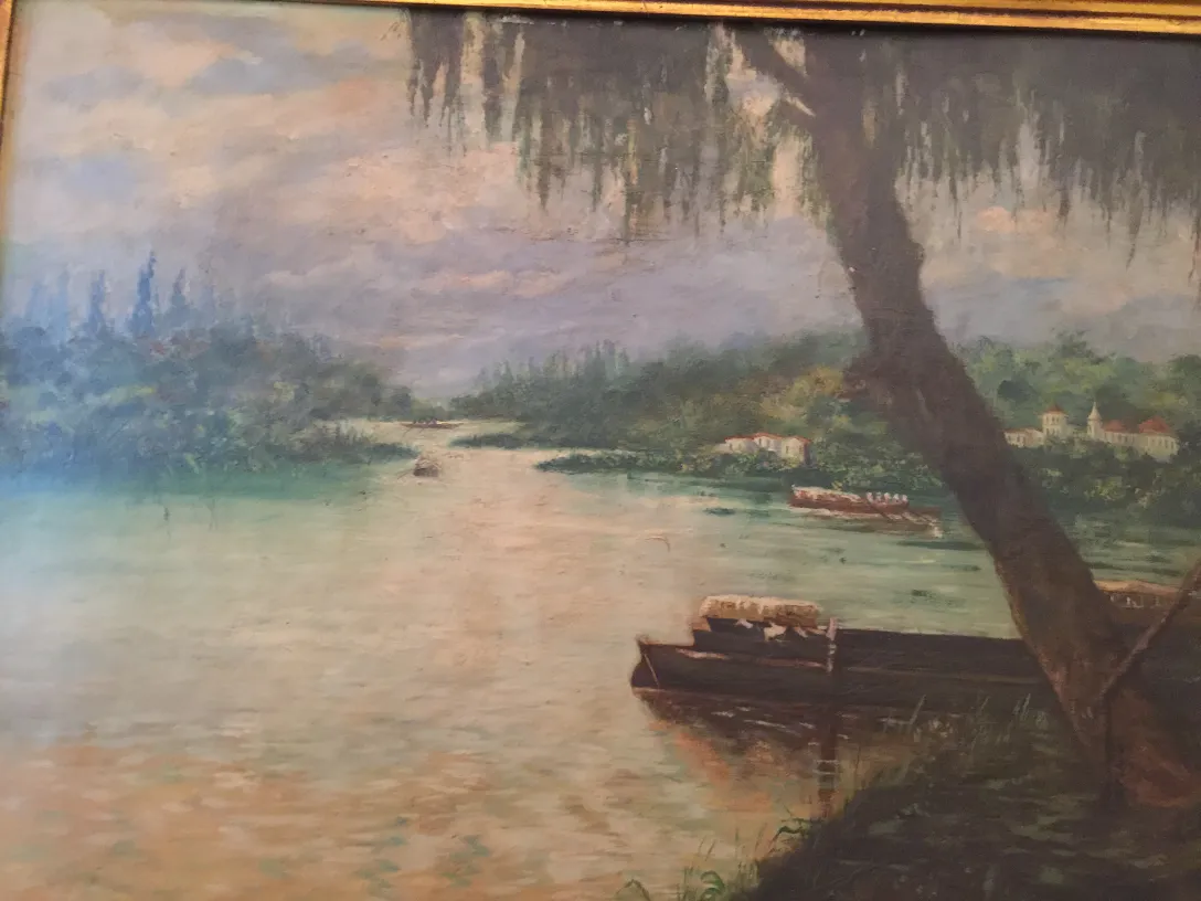 古董风景画 Crispino 显示宁静的河流风景