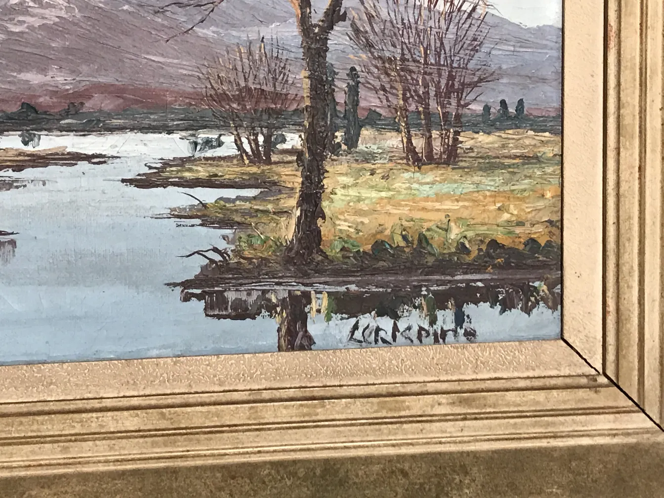 Gemälde Crispino von einer natürlichen Landschaft mit Wasser und Bäumen