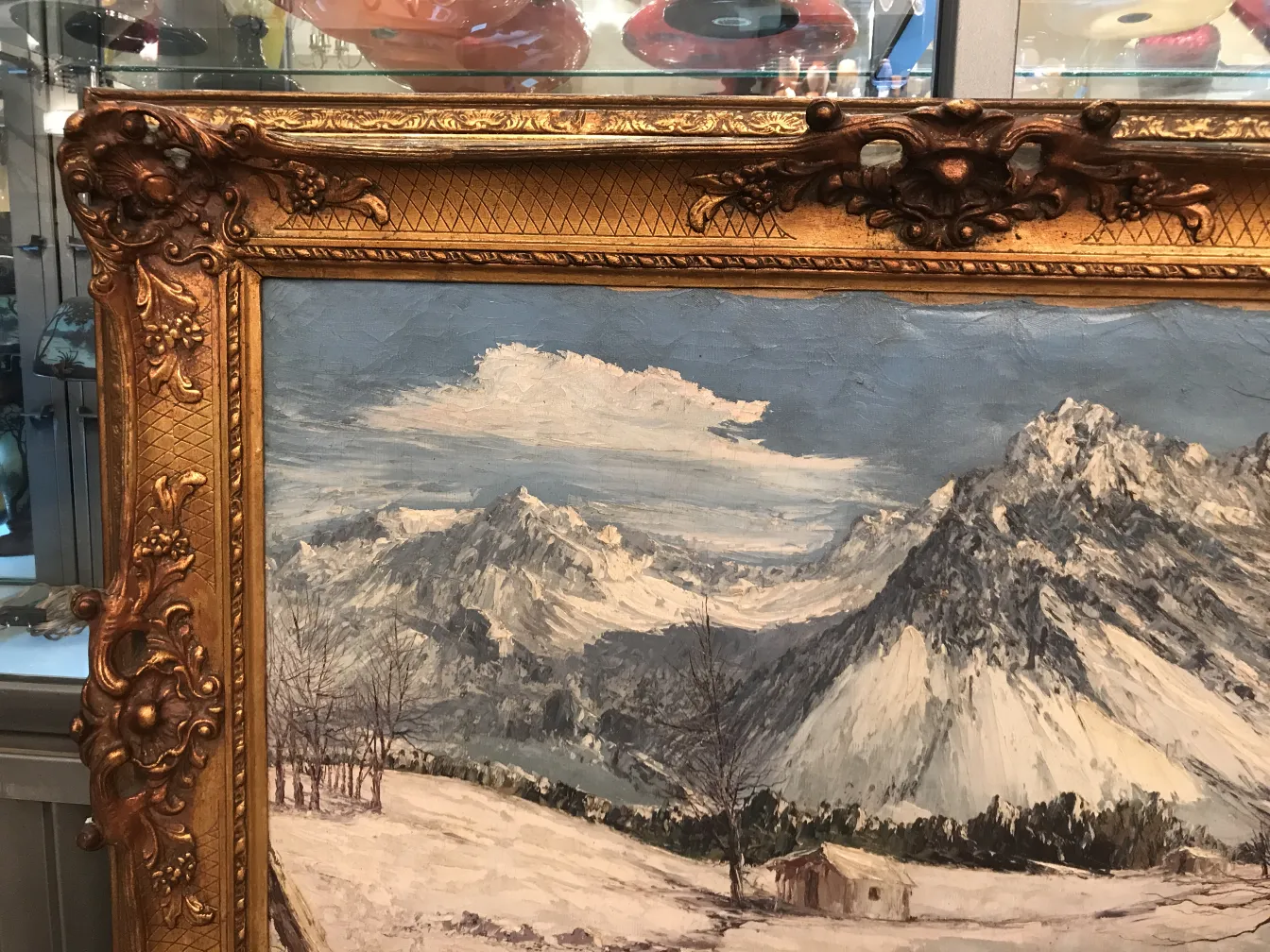 Peinture ancienne représentant des paysages montagneux enneigés, Luis Crispino.