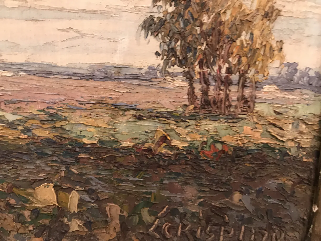 Crispino painting of an antique landscape with trees and sky