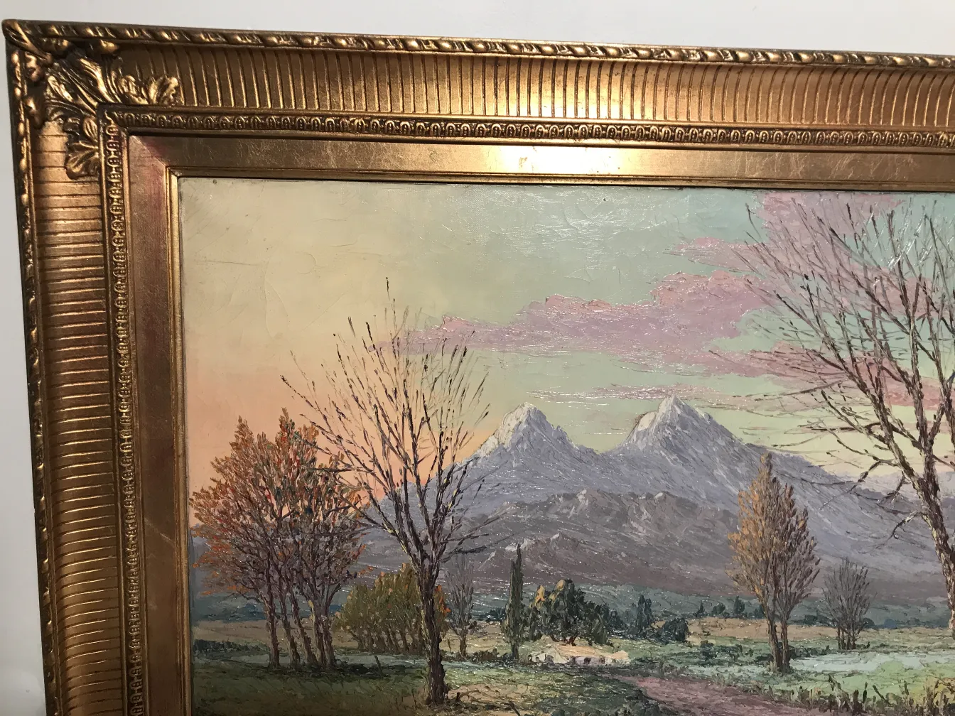 pintura antigua Crispino de paisaje montañoso