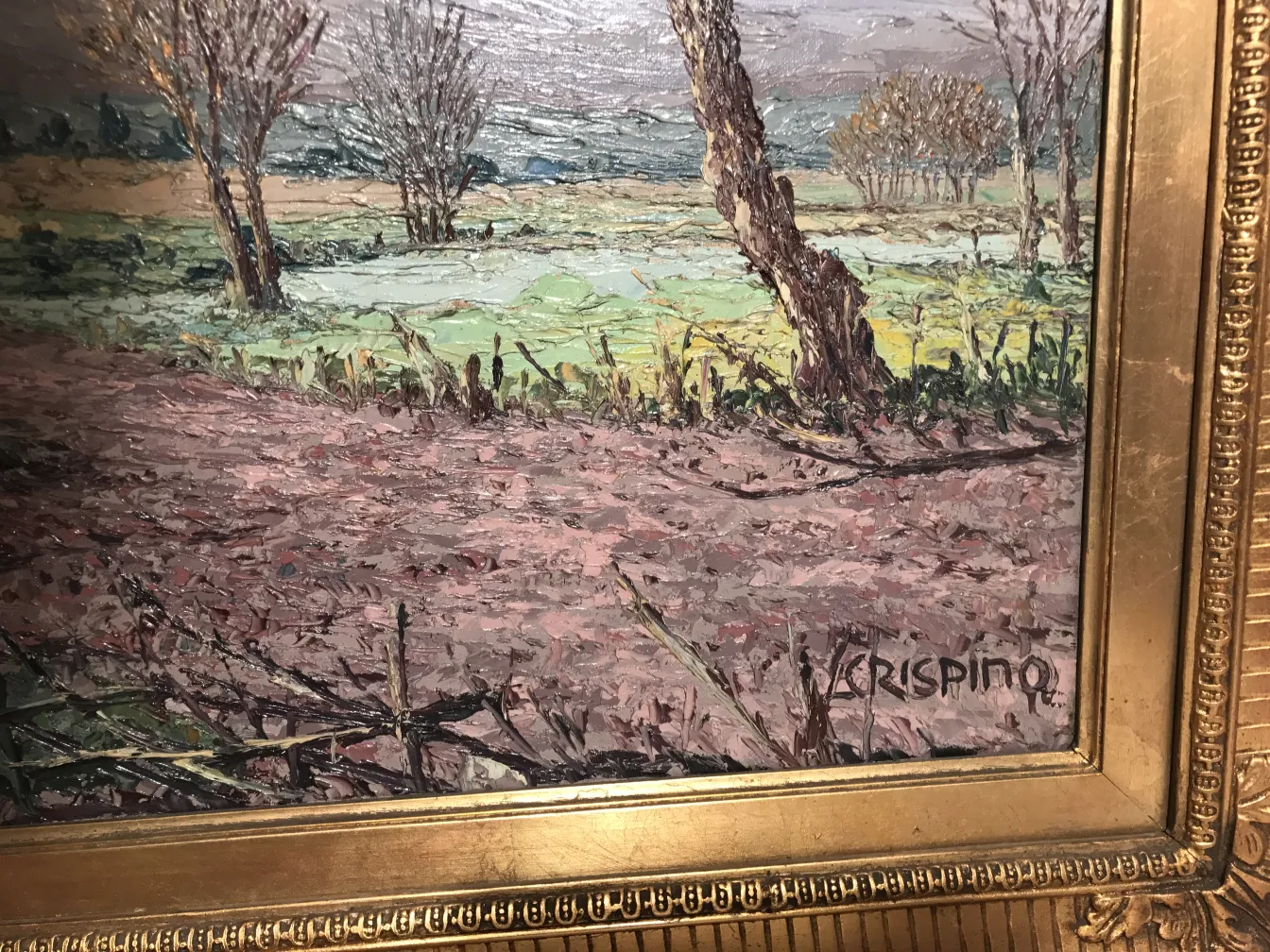 골동품 그림 크리스피노, 나무가 있는 풍경.