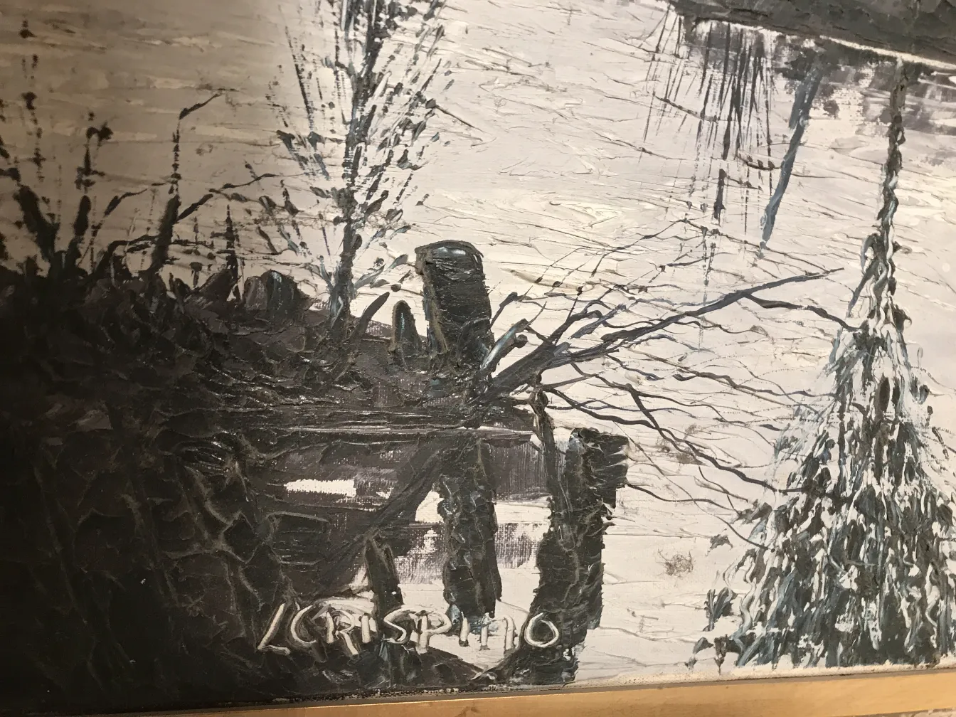 그림 Crispino 배경은 회색과 어두운 나무.