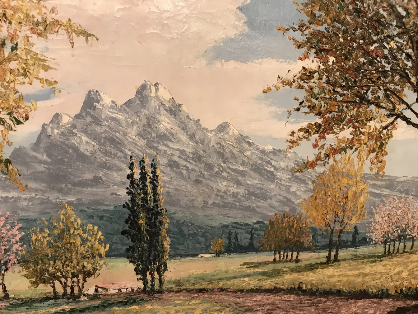 antique crispino painting of a mountain landscape with trees