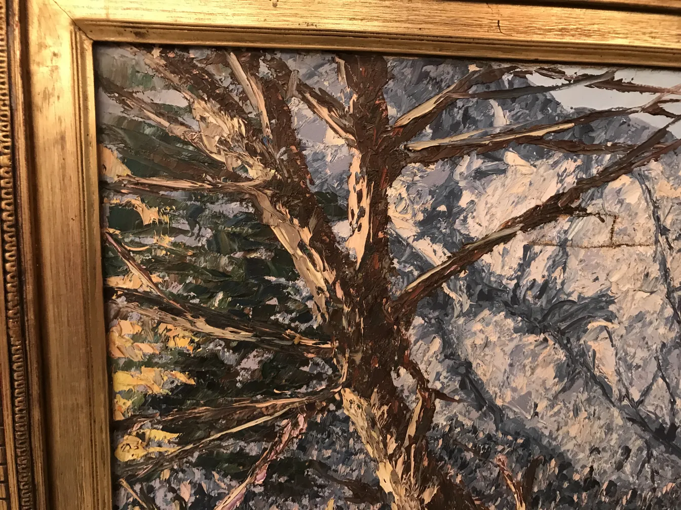 Peinture Crispino ancienne avec un arbre en harmonie avec la nature