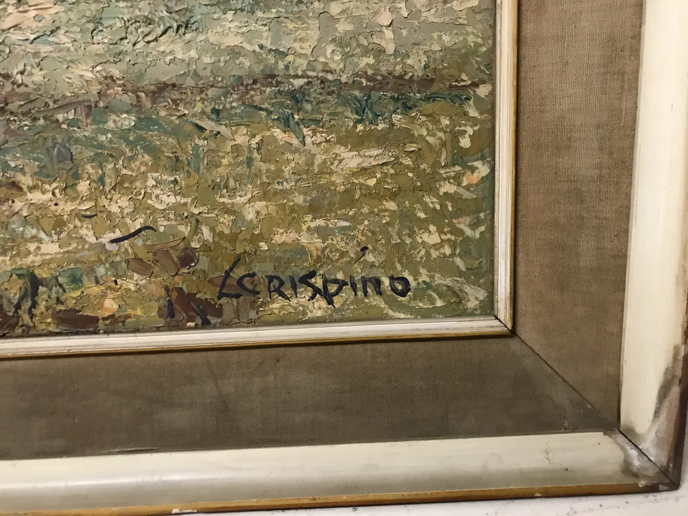 pintura antiga assinada por crispino, tons naturais