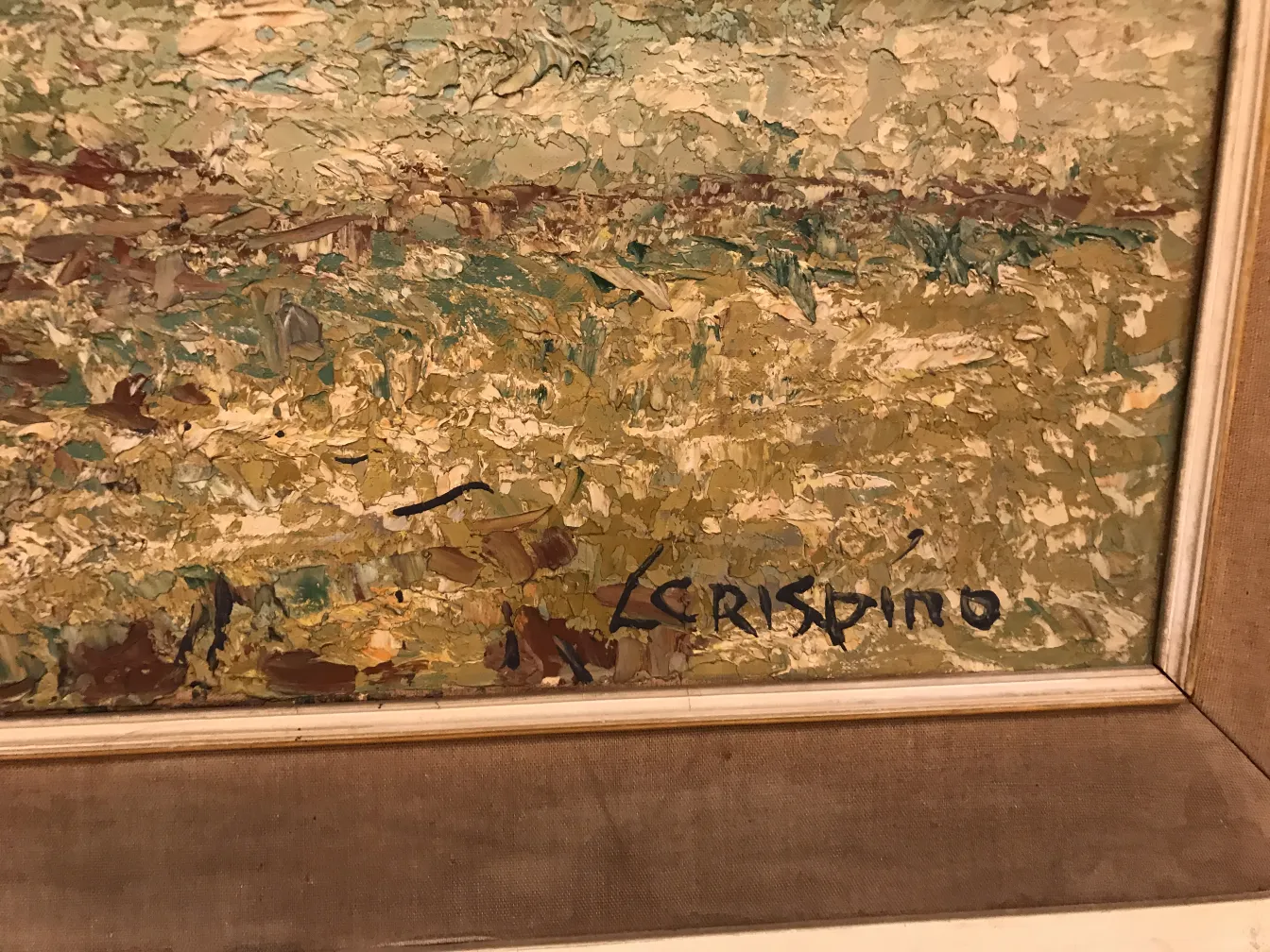 Pintura antigua de Crispino con firma visible