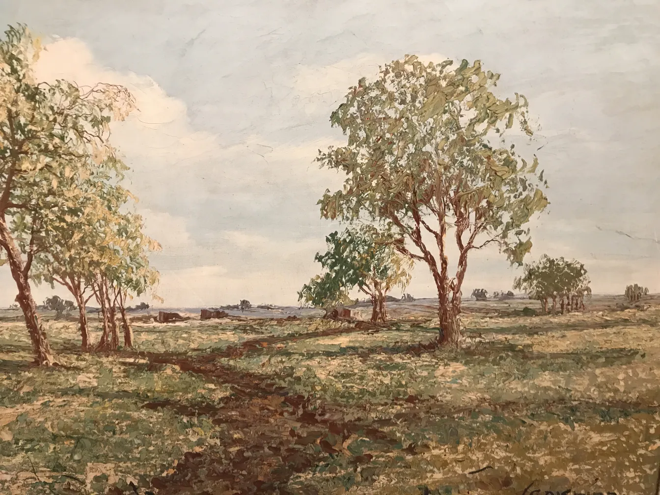 古い絵画crispinoの自然な景色と緑の木々。