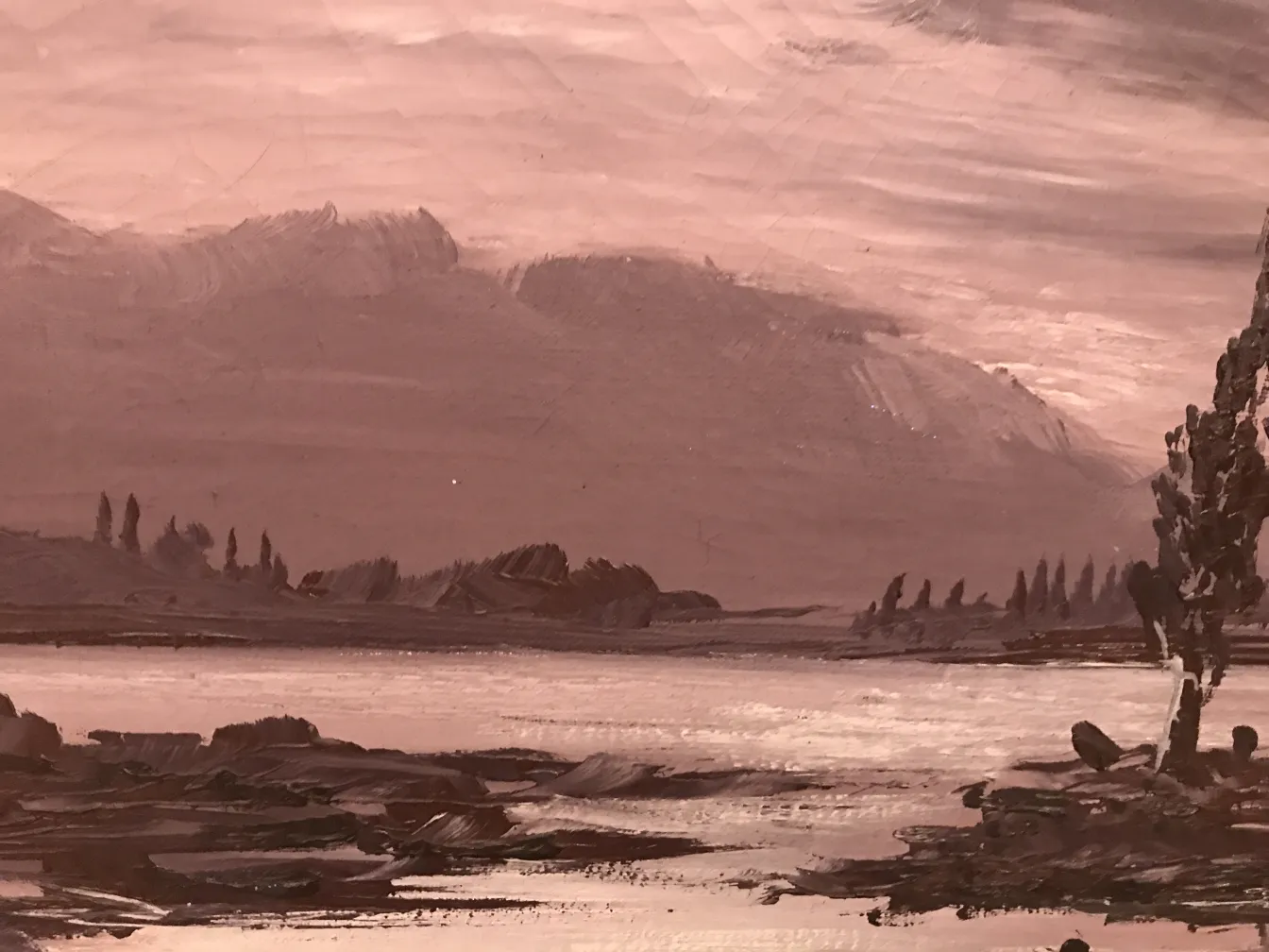 antique painting crispino with natural landscape and soft skies