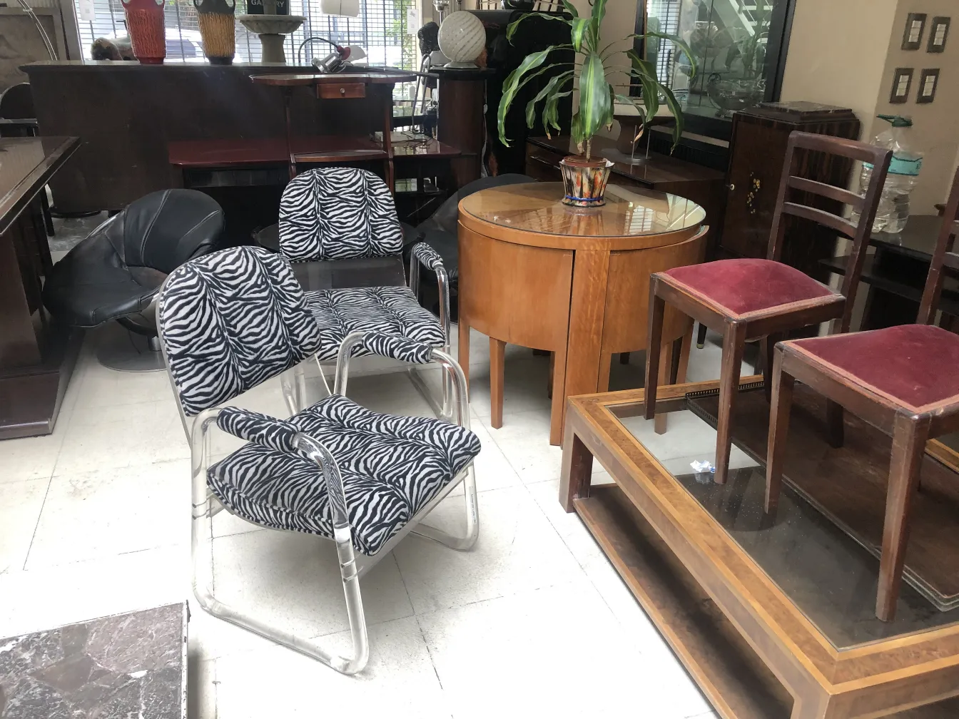 dos sillones antiguos con diseño de cebra en un ambiente acogedor