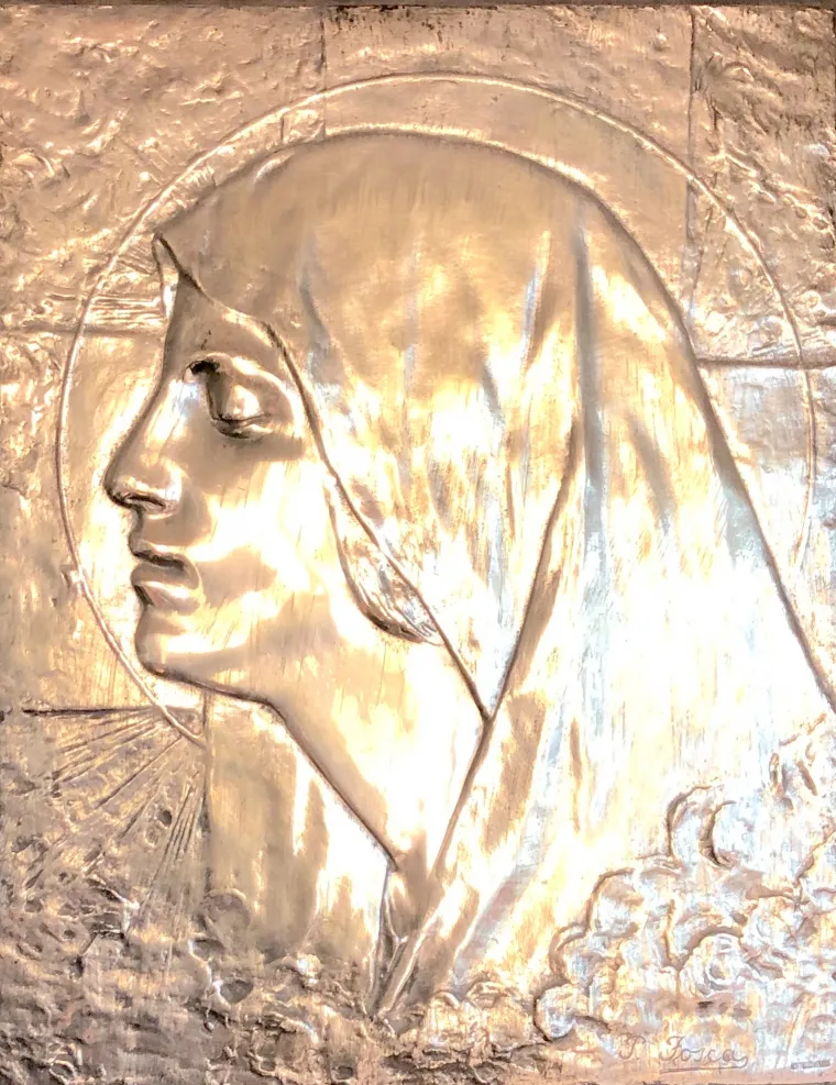 Plaque murale ancienne avec image religieuse sacrée