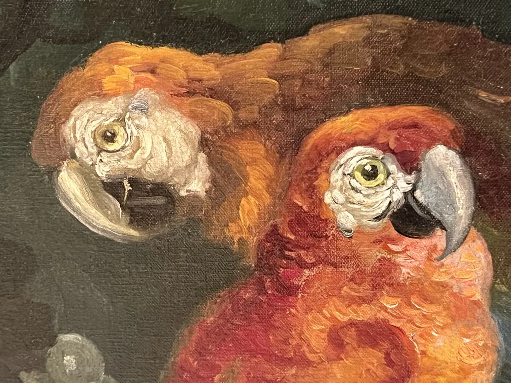 고대 새 그림, 생생한 색상과 디테일.