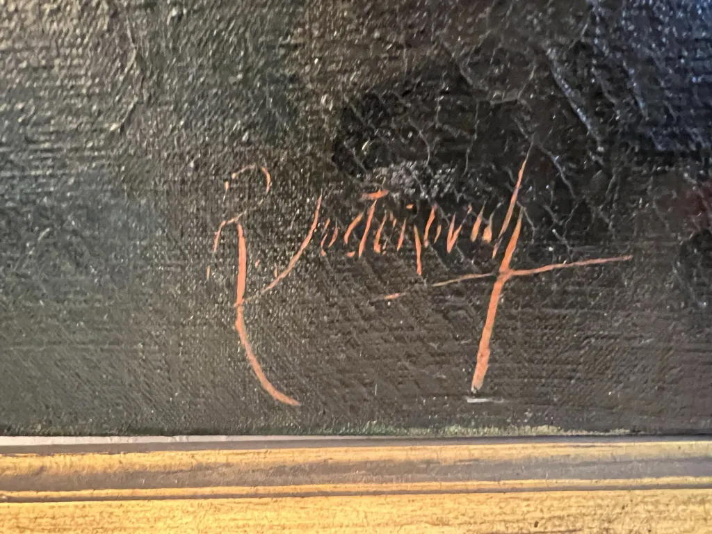 Peinture ancienne avec des détails de signature sur la surface