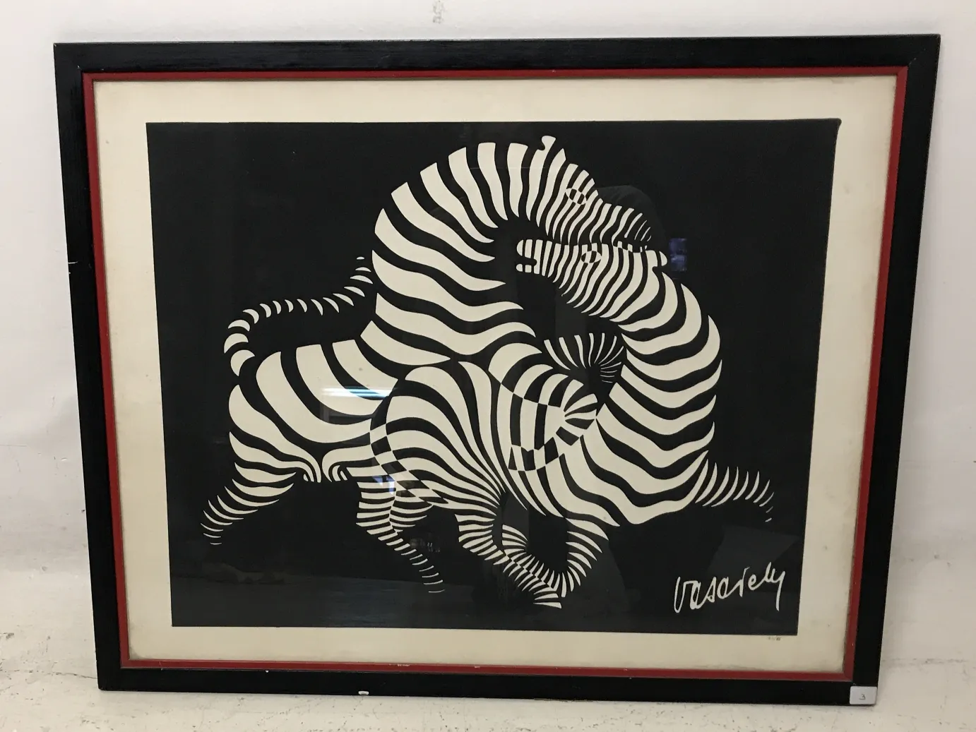 Lame Vasarely avec des formes abstraites en noir et blanc, antiquité