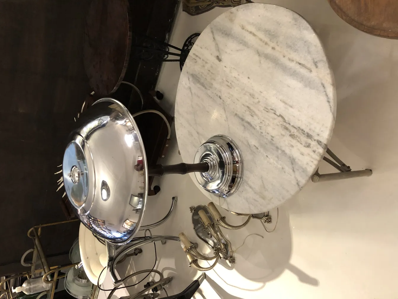 Set of two antique table lamps with chrome details