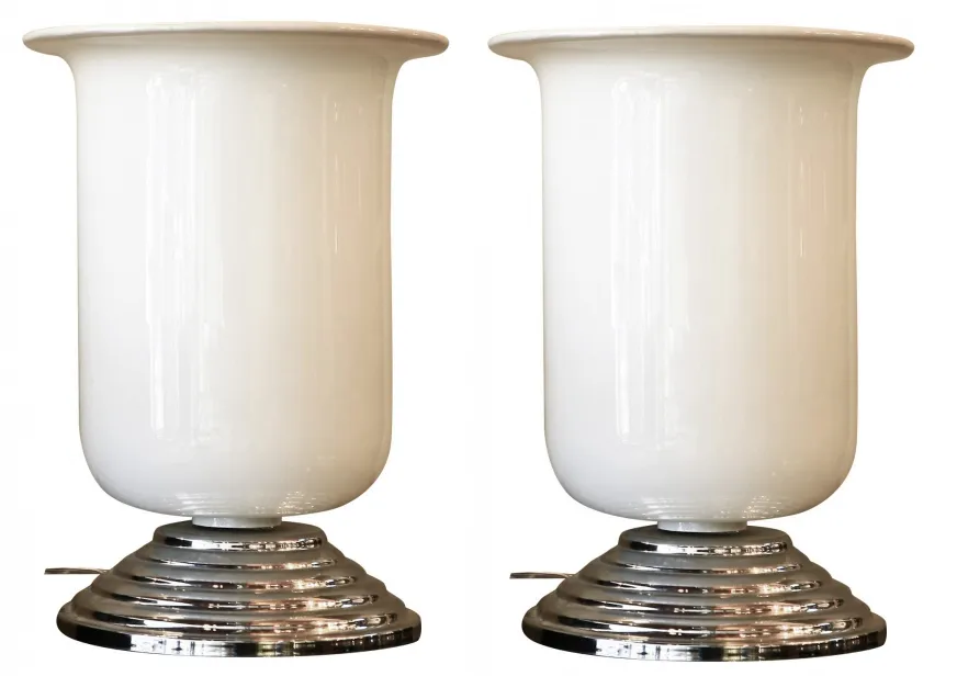 two antique table lamps with cylindrical shape, elegant setting
