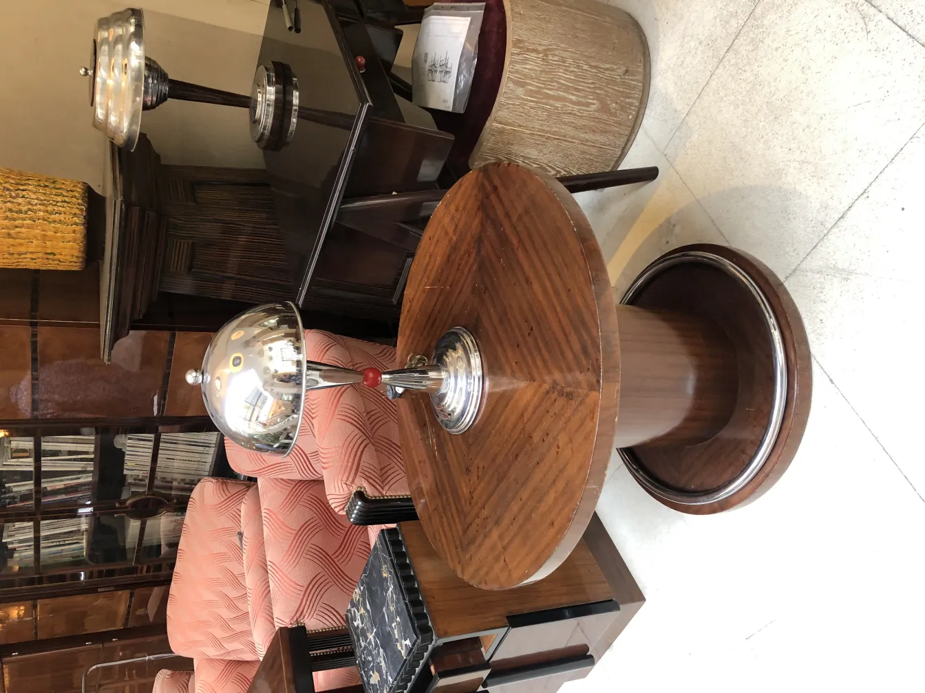 View of 2 antique table lamps in an elegant setting