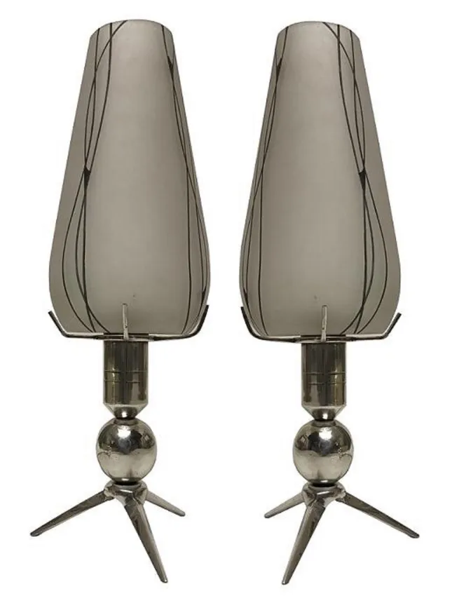 two antique table lamps with round bases in an elegant setting