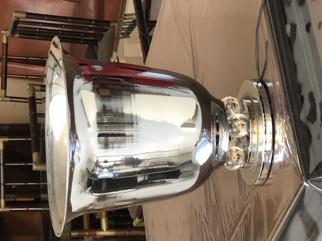 Two antique table lamps with shiny decorative base