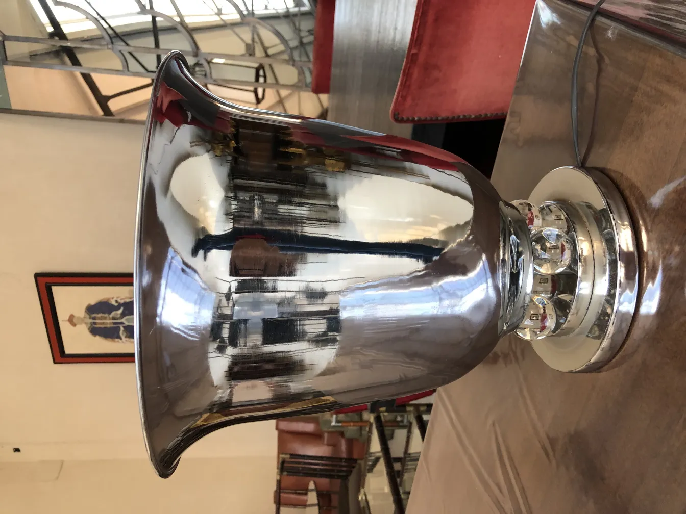 Set of 2 antique table lamps, shiny and elegant in a classic setting.