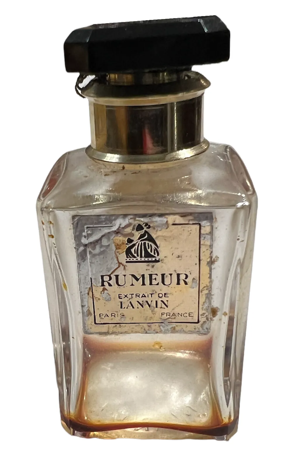 flacone di profumo antico di Lanvin con etichette scolorite