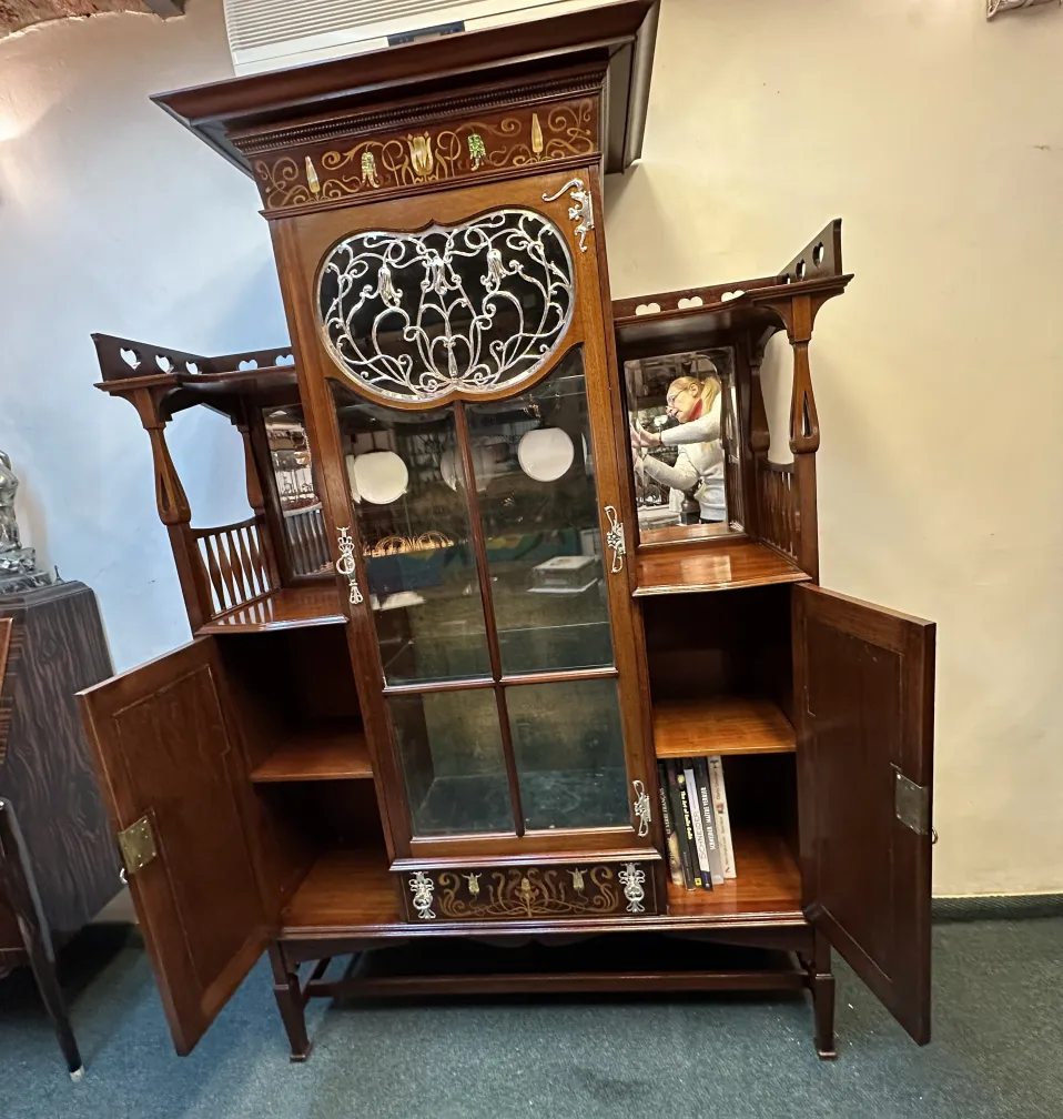 antique display cabinet by Shapland & Petter with detailed design