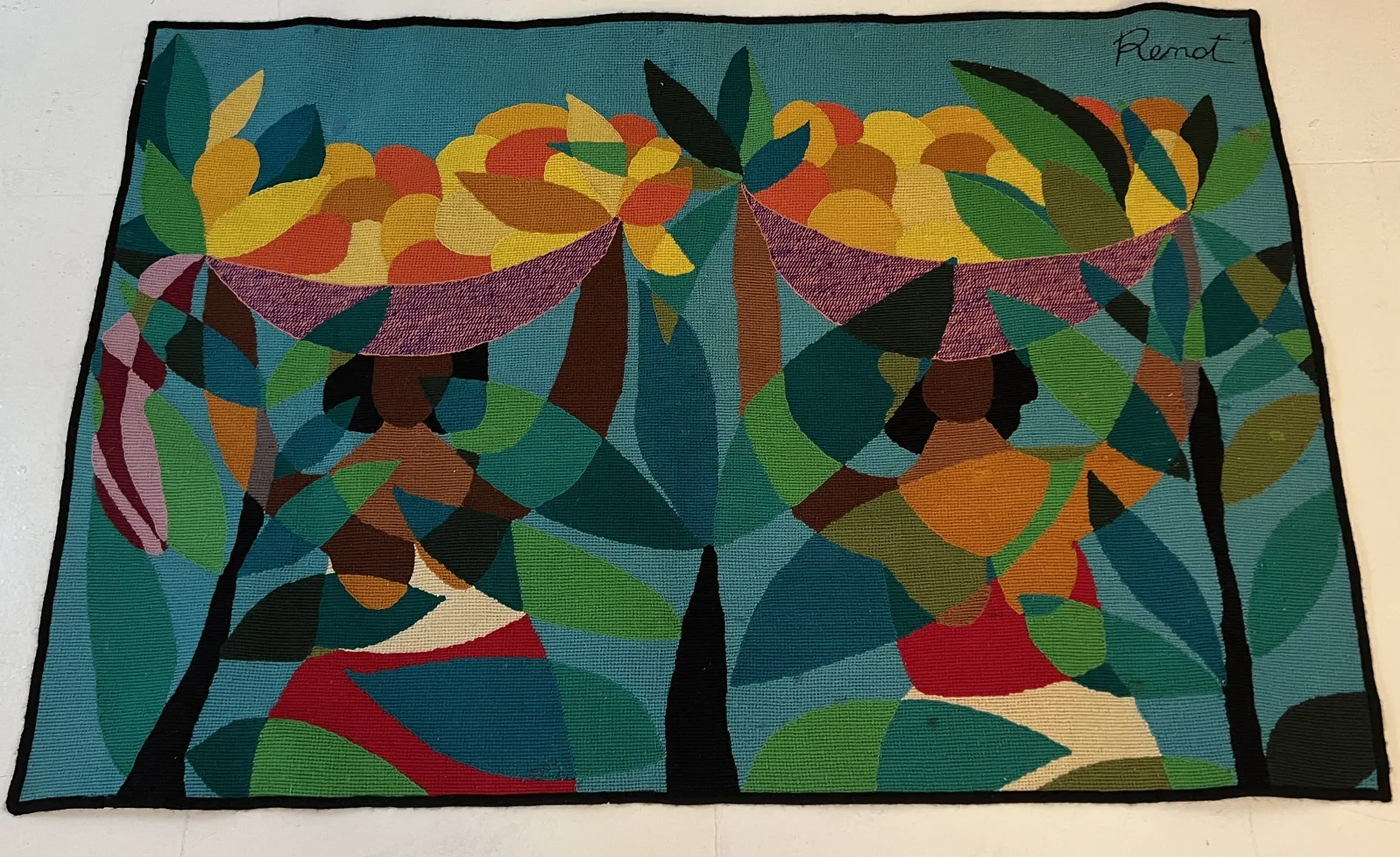 tapisserie ancienne avec des couleurs vibrantes et composition abstraite, ambiance artistique