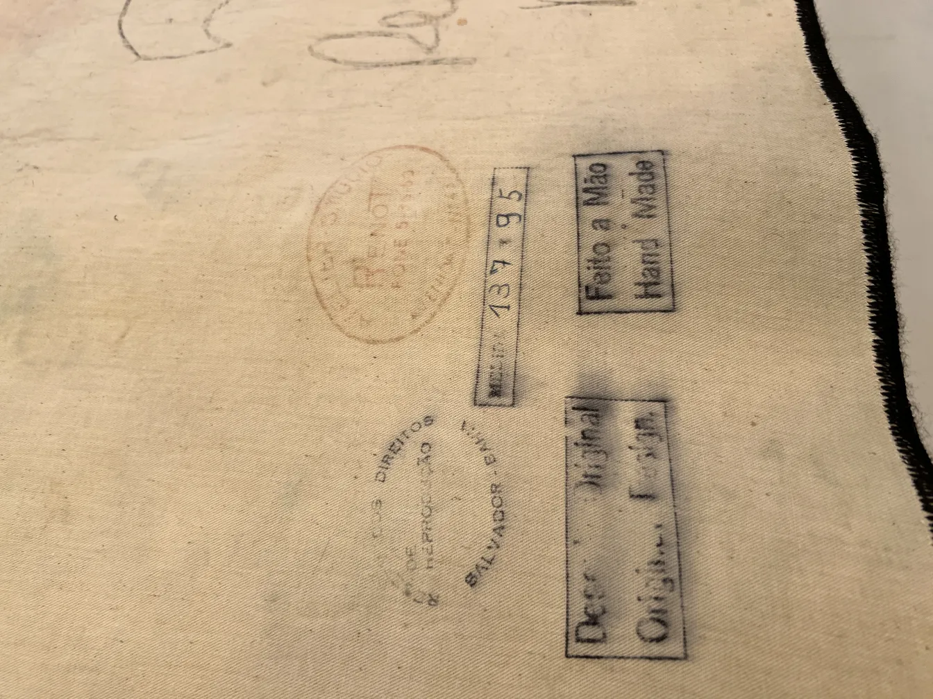 antique tapestry with inscriptions and printed details