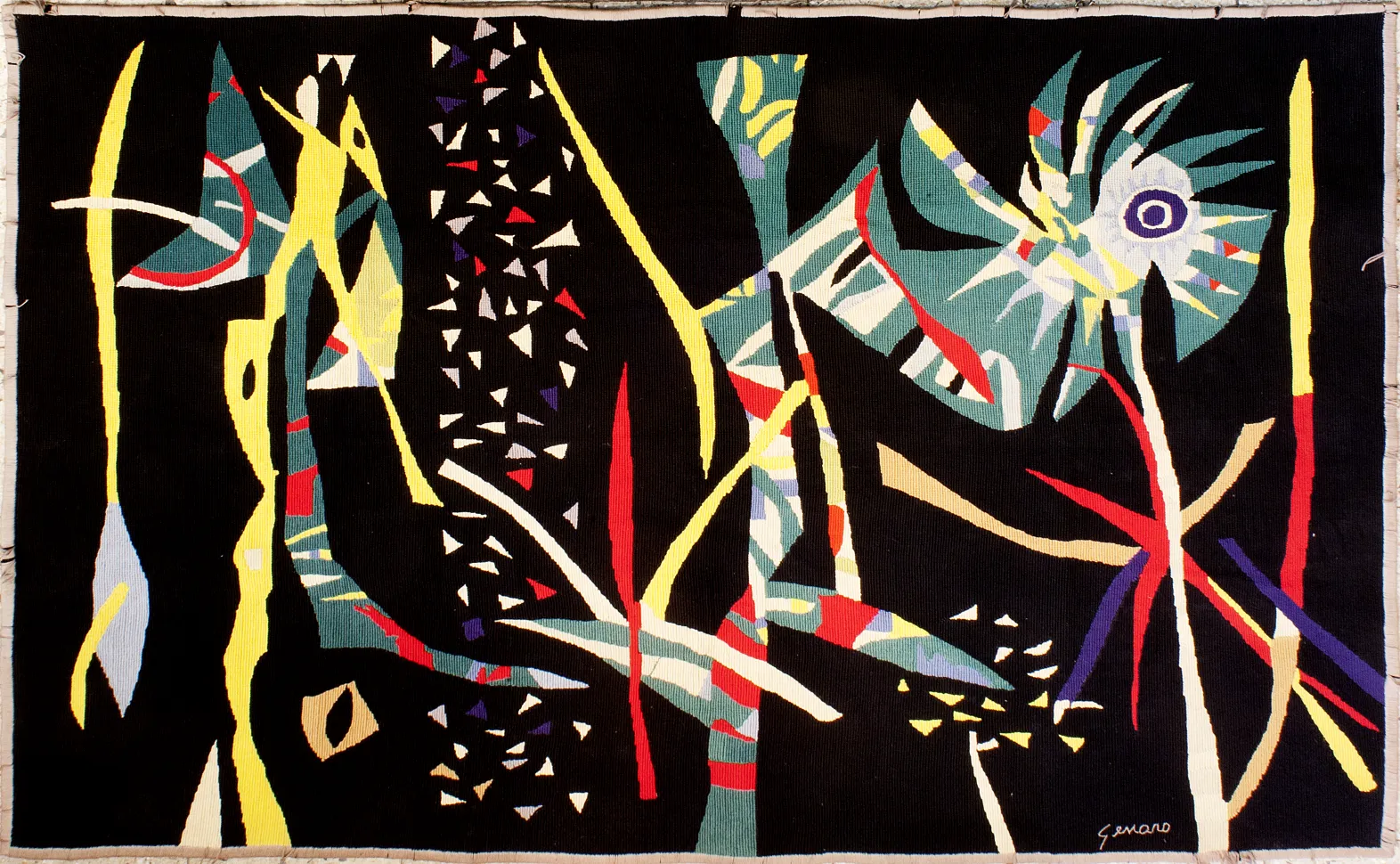 antique tapestry with colorful patterns by genaro de carvalho