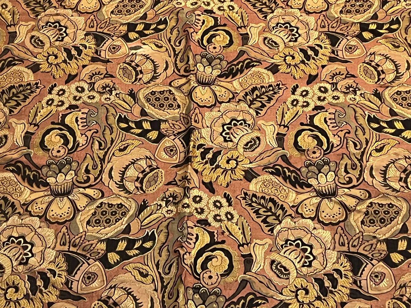 Toalha de mesa antiga com um lindo padrão floral em tons quentes