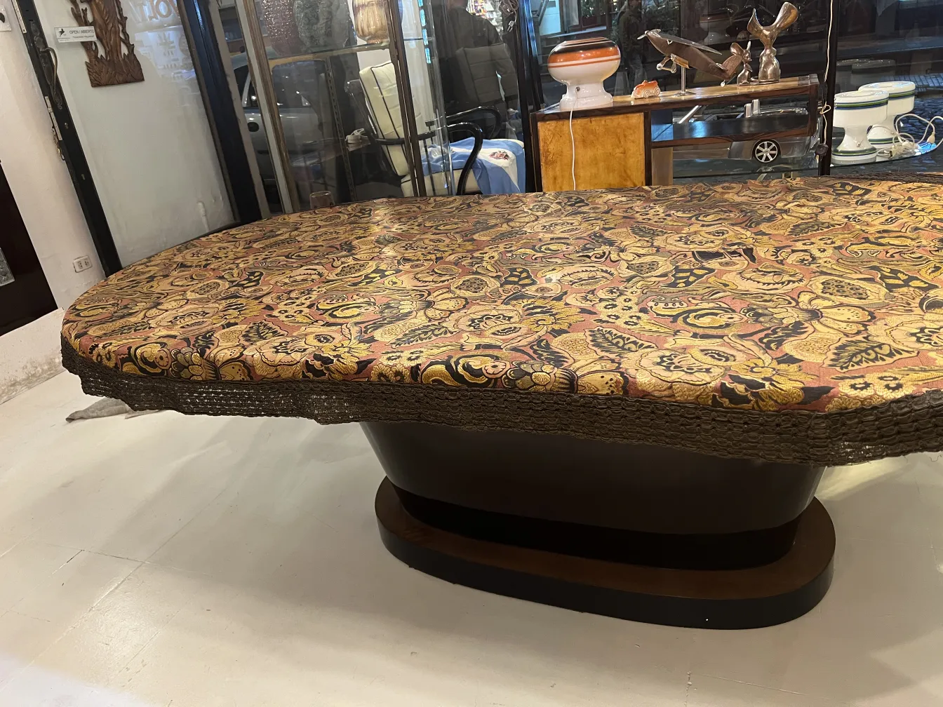 vintage tablecloth with colorful patterns on a table