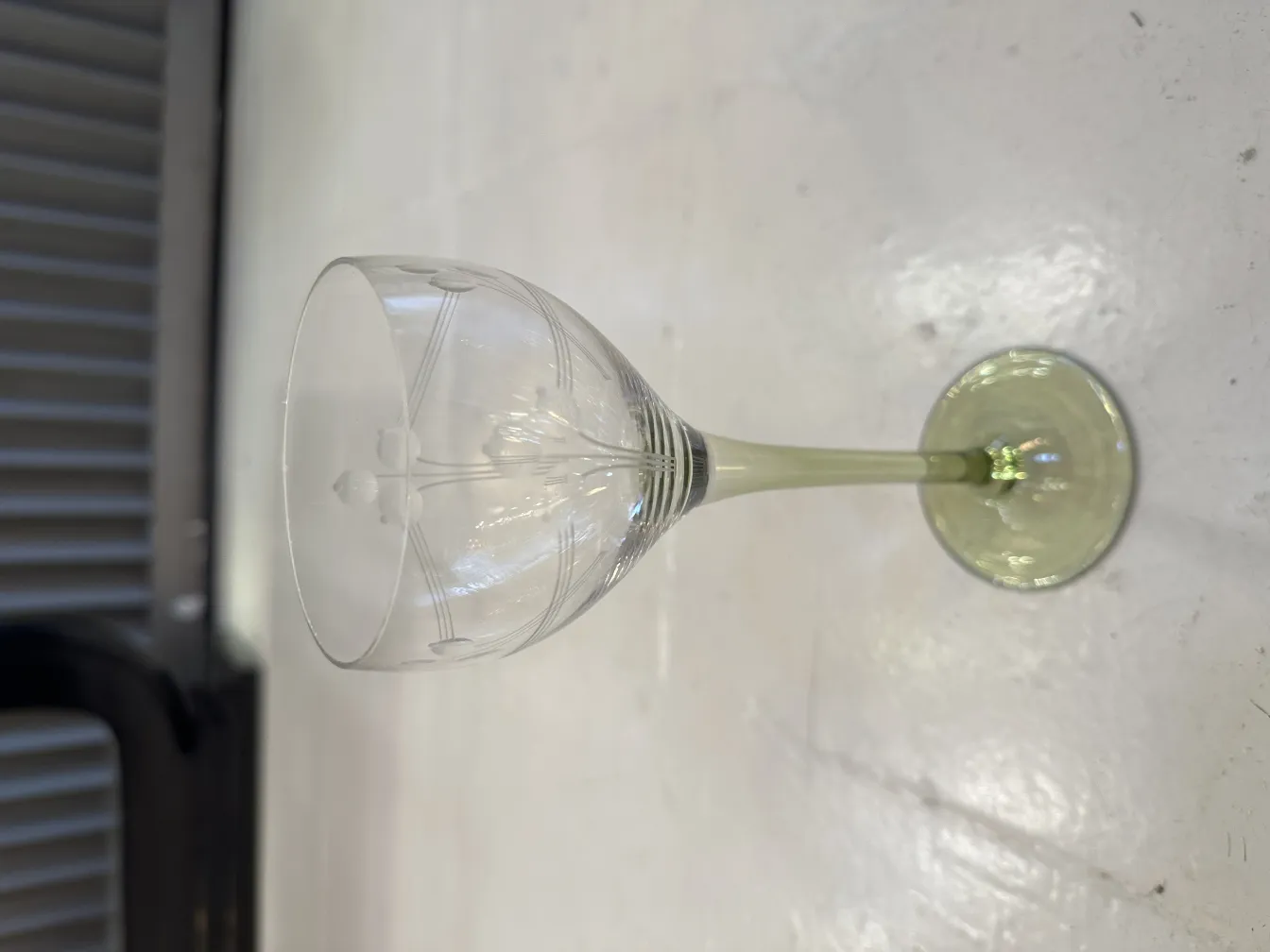 Set of 6 antique glasses with elegant shape, decorated.